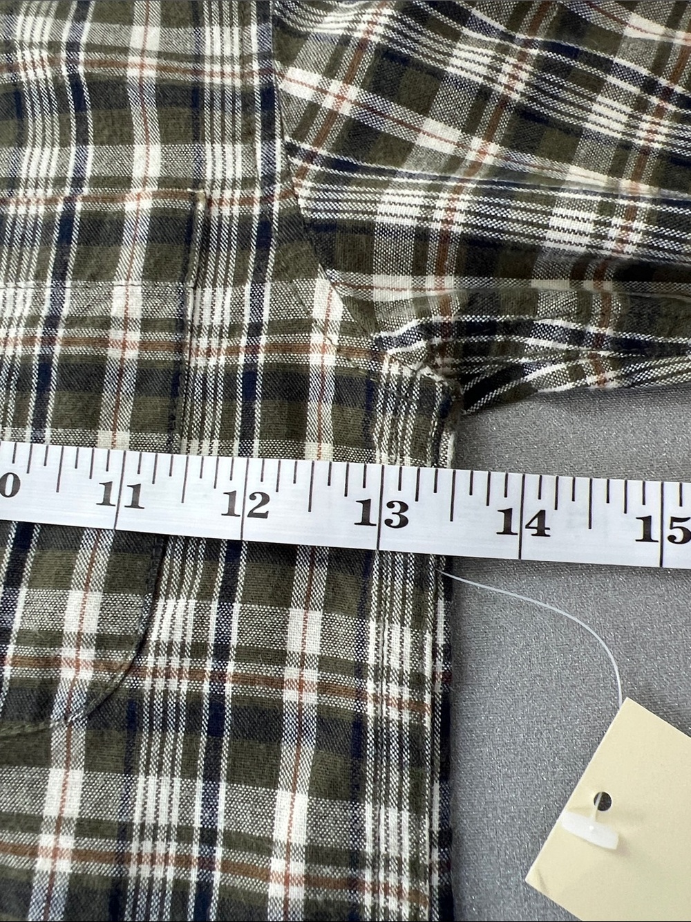 OshKosh B'gosh | 100% Cotton Olive Cream Navy Plaid Button-Down Shirt NWT Sz 3T - Picture 12 of 16